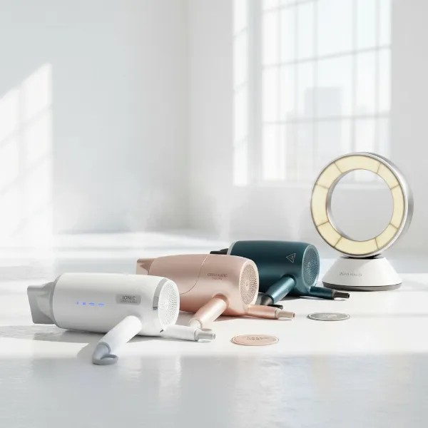 various hair dryers for delicate hair: ionic, ceramic, tourmaline, and light-based models