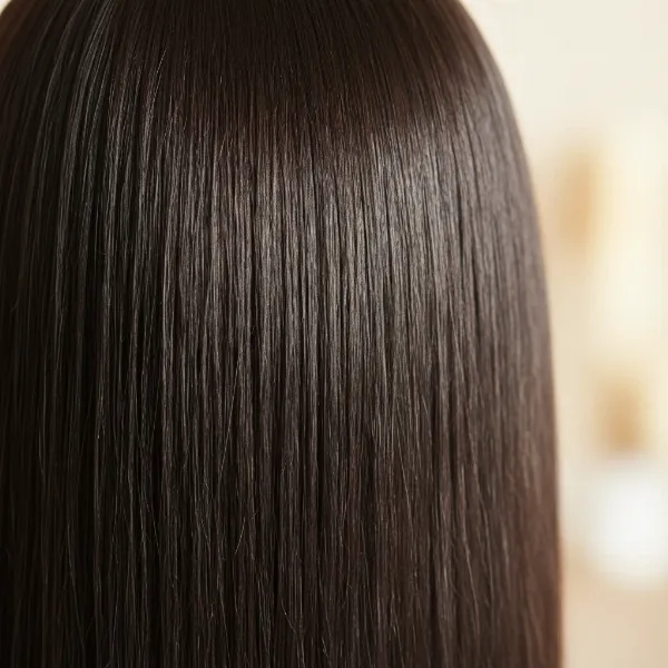 Close-up of glossy, frizz-free hair, showing the healthy results of advanced ionic drying.