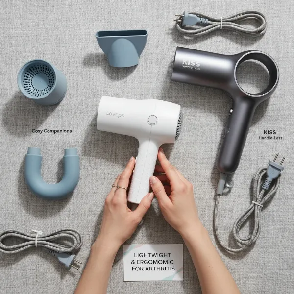 selection of ergonomic hair dryers for arthritis hands on display