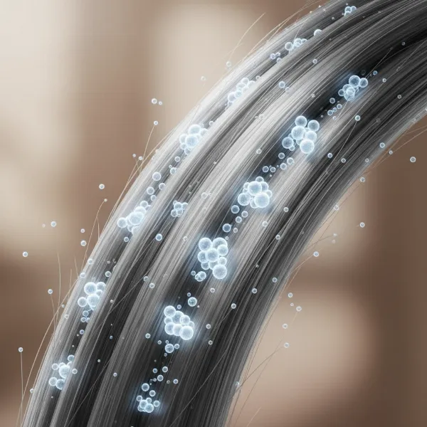 Nanoe particles deeply hydrating hair, showing frizz reduction and enhanced shine benefits