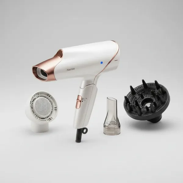 Panasonic Nanoe hair dryer with quick-dry, concentrator, and diffuser nozzles for versatile styling