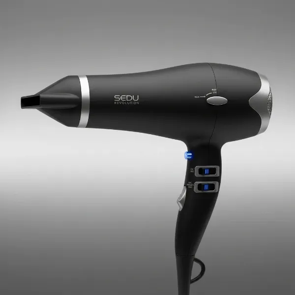 Close-up of Sedu Revolution Pro Tourmaline Ionic 4000i hair dryer, highlighting its design and controls.